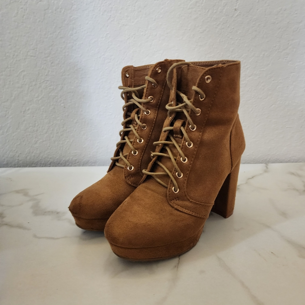 Lace up Suede Camel Booties